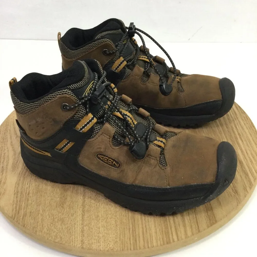 KEEN Youth Targhee Mid Waterproof Hiking Boots Leather Golden Brown Size 3